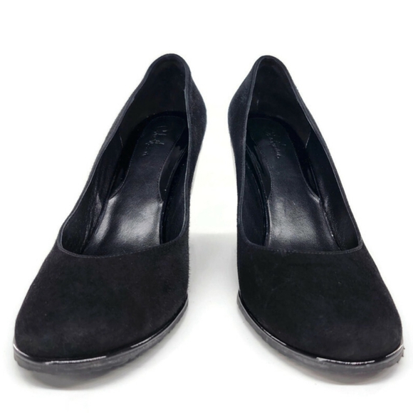 Cole Haan Air Black Suede Patent Leather Wrapped Wedge Heel Pumps - Picture 2 of 11